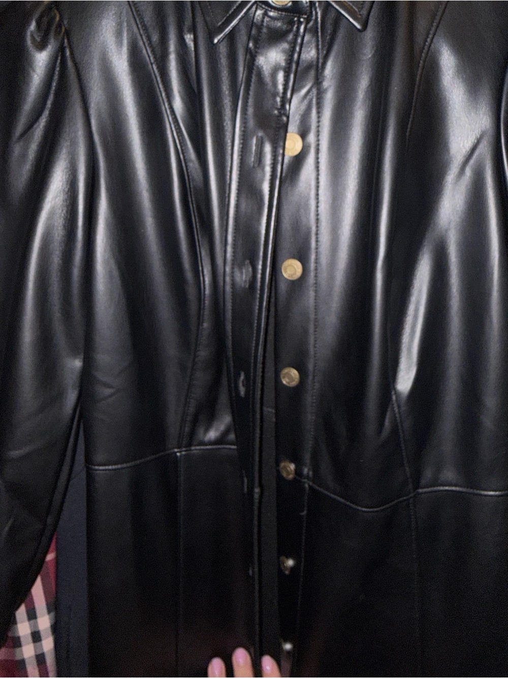 GAP Black Vegan Leather Button-Front Dress with Collar - Picture 3 of 7